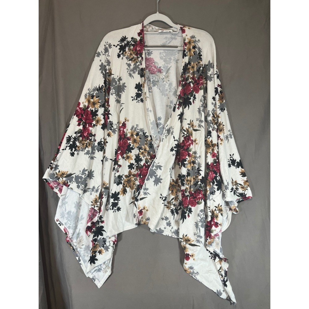 The ZigZag Stripe Women Floral Kimono Cardigan White Red Yellow Open Front OS